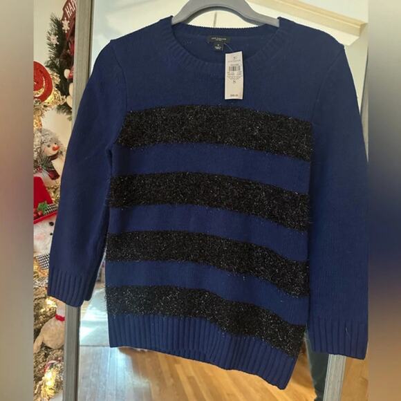 Ann Taylor Wool Cashmere Sweater Blue Black Stripes Women's Small NWT - Picture 2 of 10